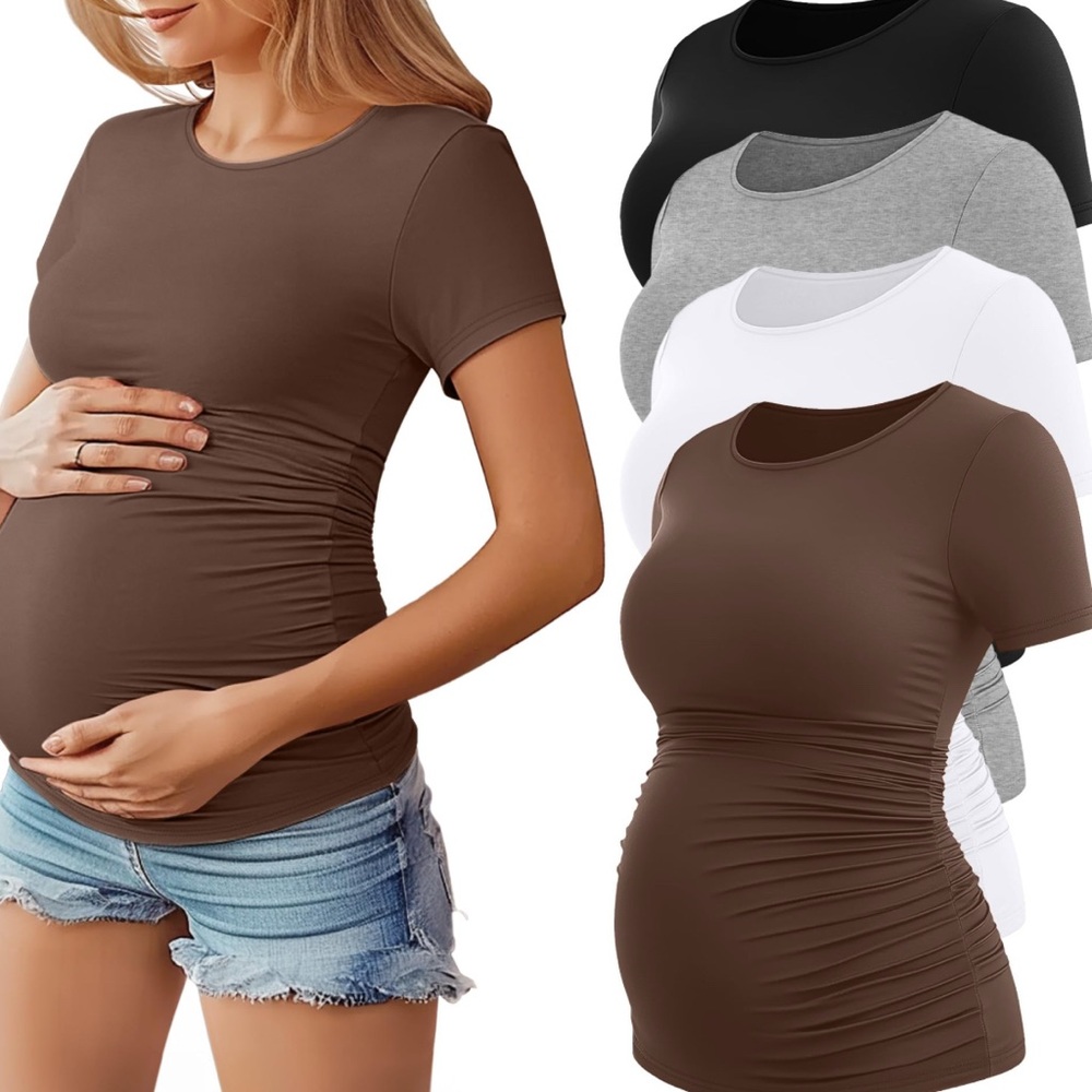 NWT 4PkWomen's Maternity T-Shirts - Brown, Black, Gray, White - Small